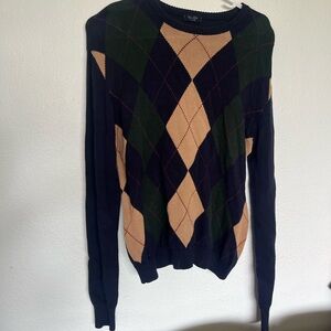 Brandy Melville Navy and Tan Crewneck Sweater